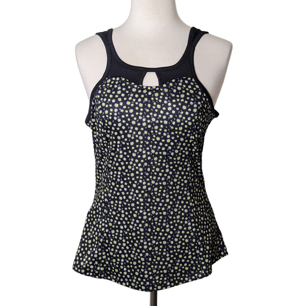 Grand Slam Performance Womens Black with Daisy Print Athletic Golf Tank Top Med
